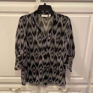 Chico’s Sheer Black White Lightweight 3/4 Sleeve Top Size Large Chico’s 2
